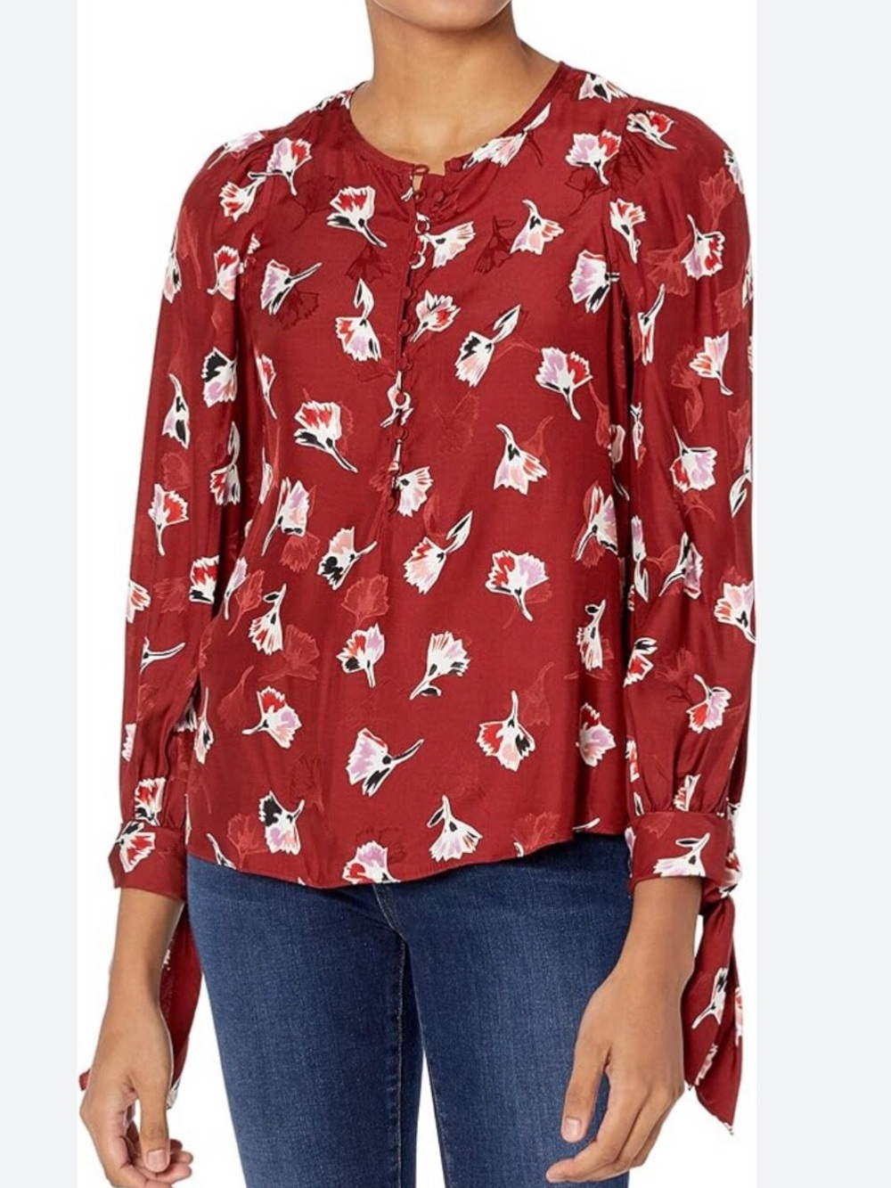 Rebecca Taylor Paintbrush Floral Silk Jacquard Blouse Size 6